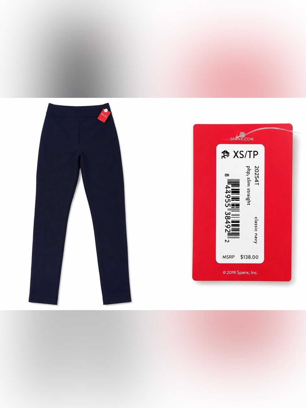 NWT SPANX Classic Navy Slim Straight Pants XS Tall